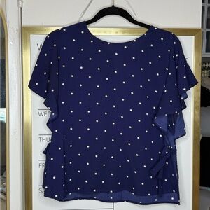 Elodie Blue and White Flutter Sleeve Ruffled Blouse